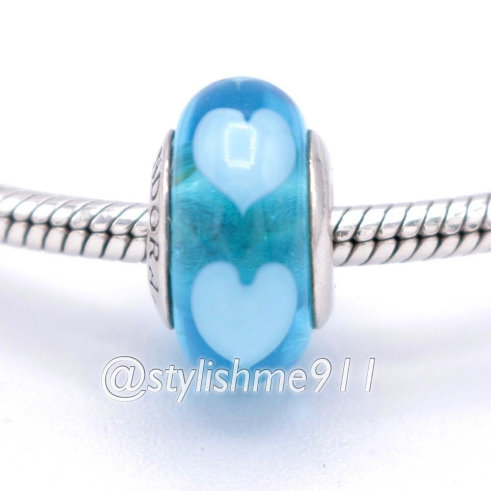 Authentic PANDORA Aqua with Blue Hearts Charm - 790657